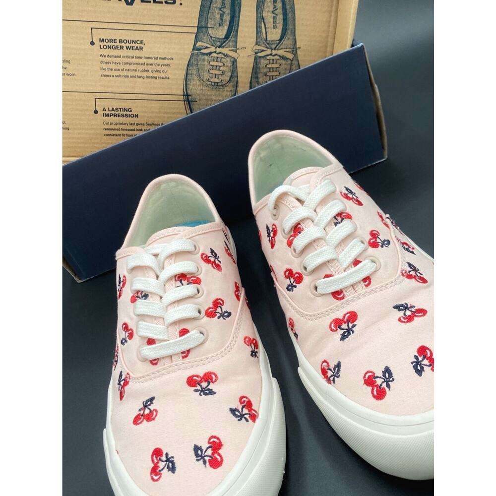 Vintage Style Sneakers Pink w/ Embroidered Cherries - SeaVees J.Crew, Sz 8 US